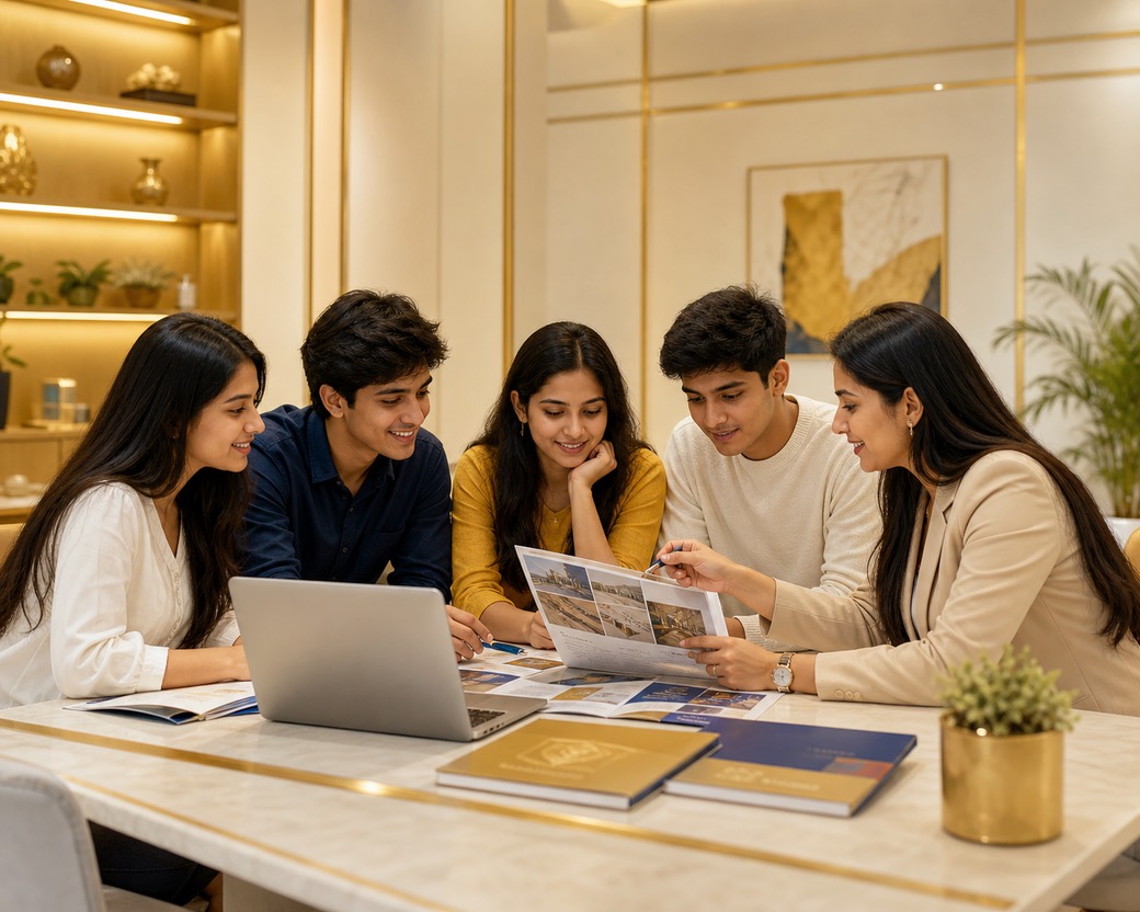 Students learning in a modern classroom